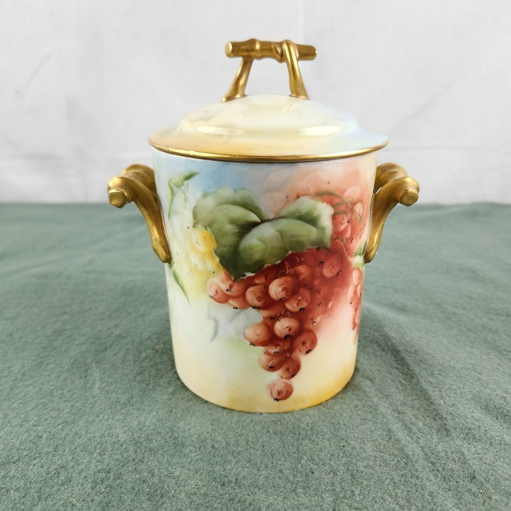 Antique GDA France Limoges Condensed Milk Container W/ Lid  Gold Scroll‎ Grapes